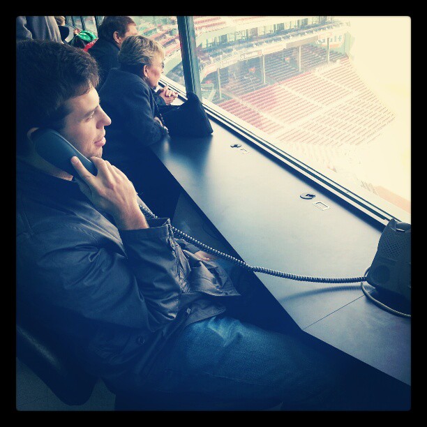 In the press box at Fenway Park. Moneyball, or something.