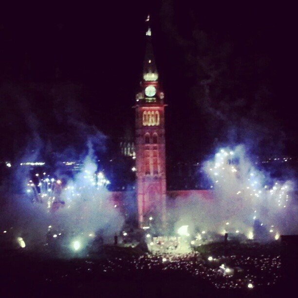 Christmas season fireworks on Parliament Hill.