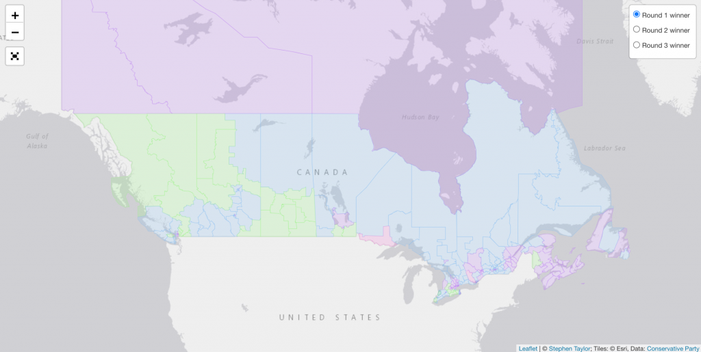 National map showing the results of the 2020 Conservative Party of Canada leadership race