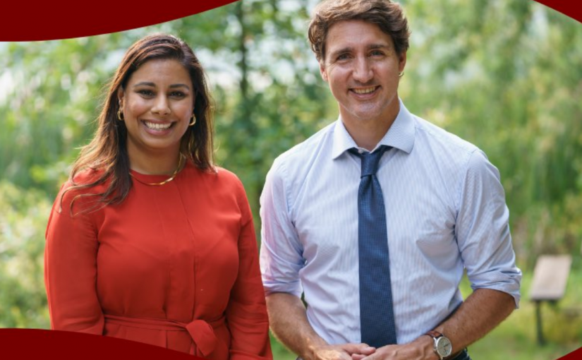 Ruby Sahota and Justin Trudeau